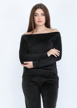 Load image into Gallery viewer, Plain black Heidi pajamas with lining on both sides and bare shoulders