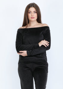 Plain black Heidi pajamas with lining on both sides and bare shoulders