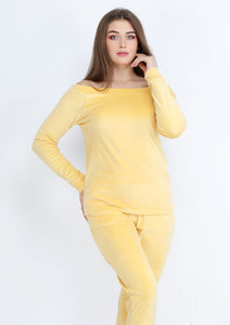 Pyjama heidi jaune uni à doublure des deux faces à épaules dénudées