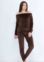 Plain brown Heidi pajamas with lining on both sides and bare shoulders