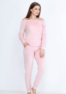 Pyjama heidi rose clair uni à doublure des deux faces à épaules dénudées