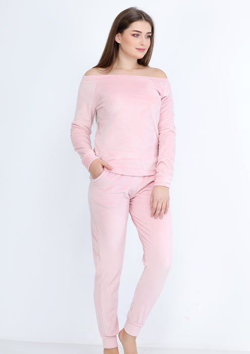 Plain light pink Heidi pajamas with lining on both sides and bare shoulders