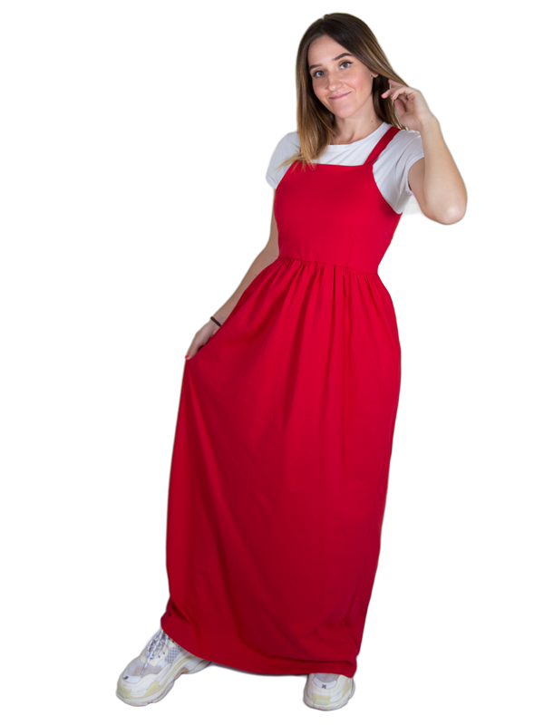 فستان سالوبت من القطن الخالص احمر - pumpkinU