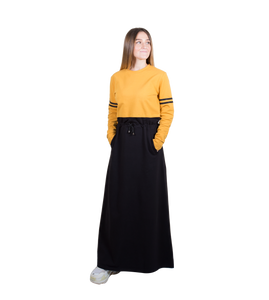 Mustard milton cotton sport Abaya with bands and Belt