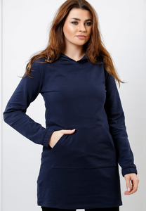 Plain navy blue pure cotton sweatshirt with hood