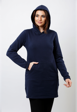 Load image into Gallery viewer, Plain navy blue pure cotton sweatshirt with hood