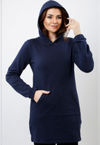 Sweatshirt bleu marine uni à capuchon en pur coton