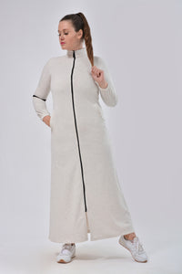 Abaya sport couleur challis à col haut avec fermeture éclair et poches