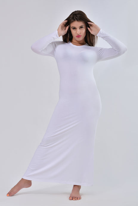 فستان فسكوز طبيعي كم بيزك أبيض