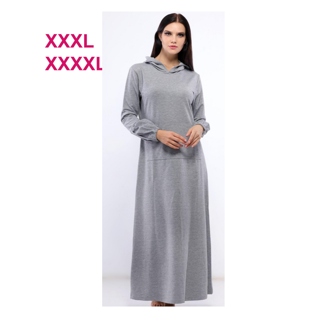 فستان سادة بجيوب وكابيشوه رمادى - pumpkinU