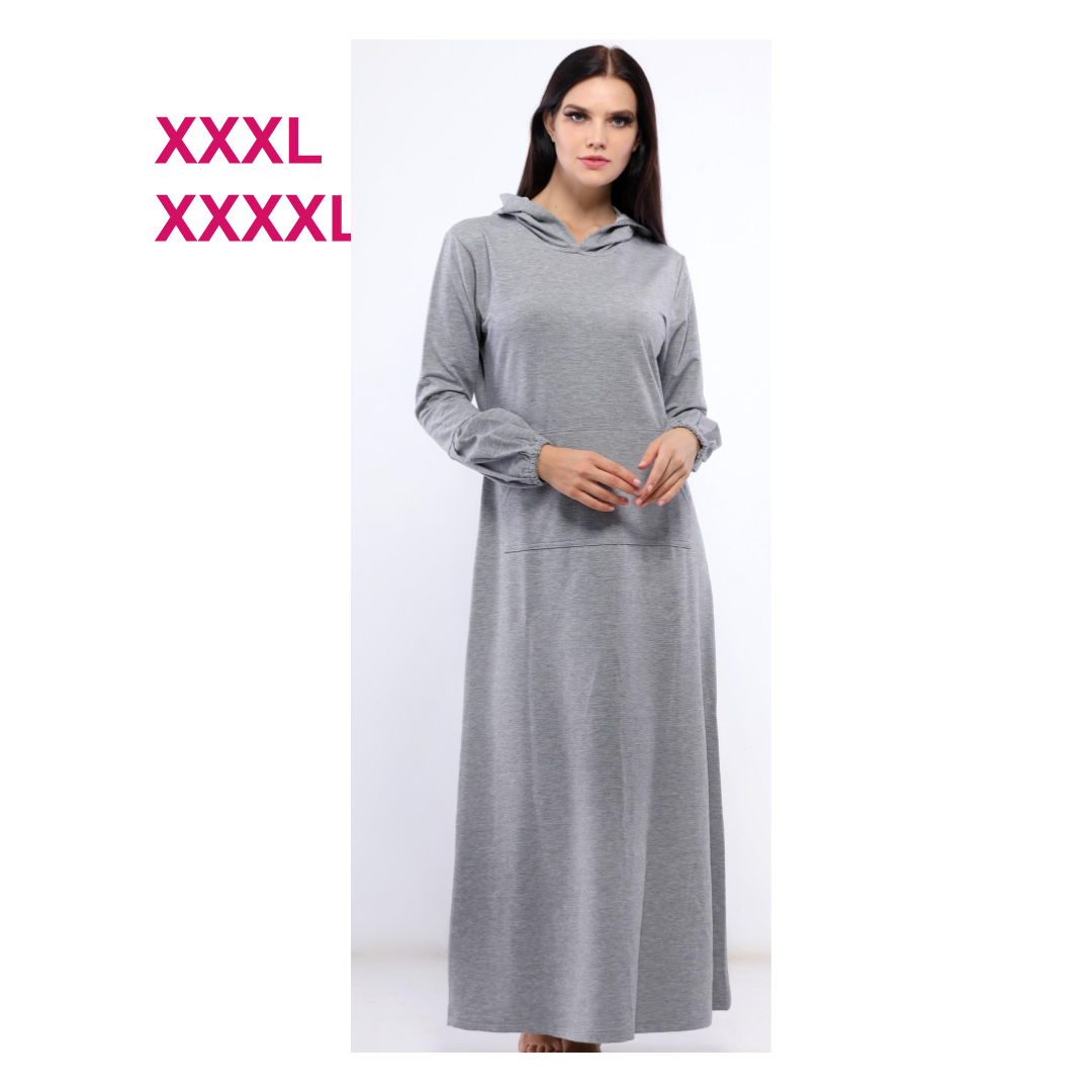 فستان سادة بجيوب وكابيشوه رمادى - pumpkinU